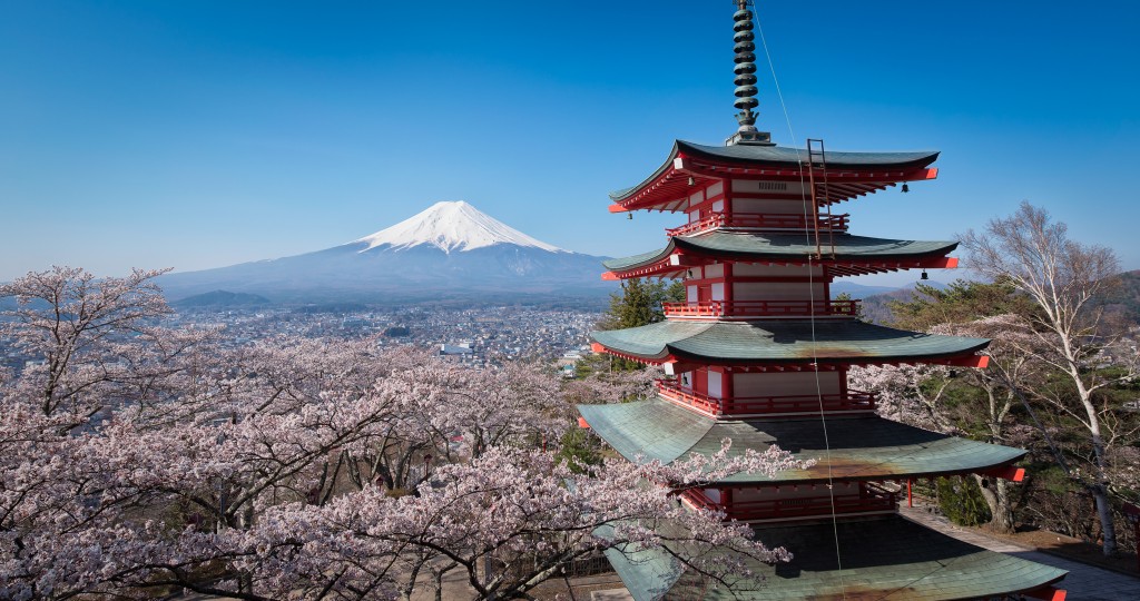 Mt. Fuji with the Chureito pagoda in spring